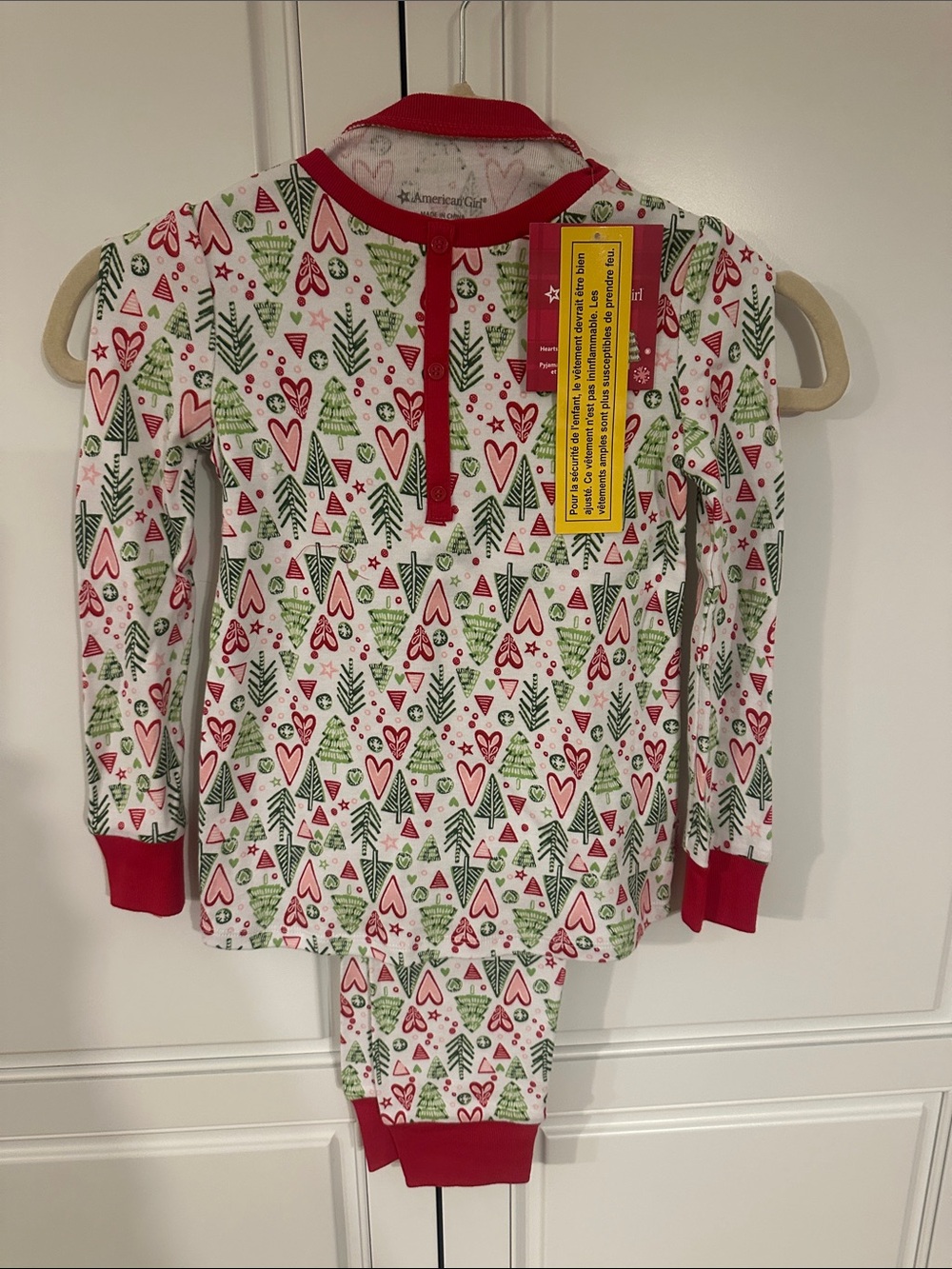 American Girl Red, Green & White Holiday Heart and Tree Pajama Set. size 7. NWT